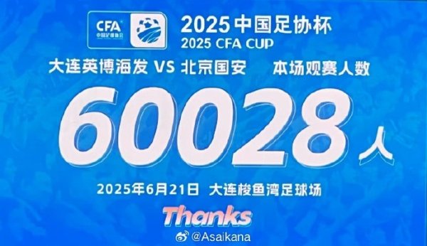 60028名观赛人群  观看大连英博VS北京国安赛事   创足协杯单场观赛人群  记录