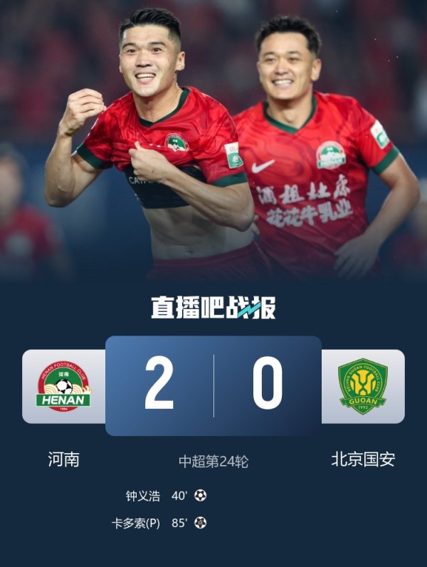 被压着打! 国安0-2河南遭2连败 国安全场仅2射正河南狂轰23脚射球