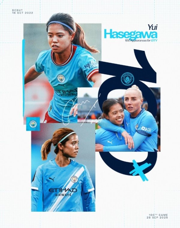 长谷川唯完成曼城女足百场里程碑，上赛季当选曼城最佳女古代足球    员