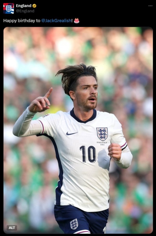 🎂格拉利什30岁生日，英格兰社媒为球员送上生日祝福