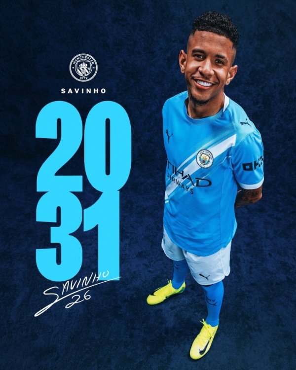 官方：曼城与21岁巴西翼锋萨维尼奥续约至2031年